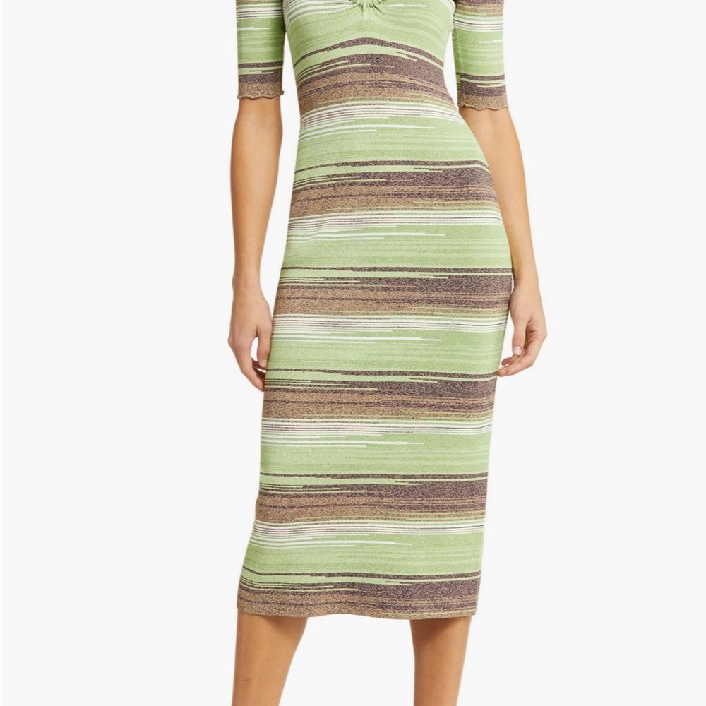 Veronica Beard Green Kante Stripe Midi Dress